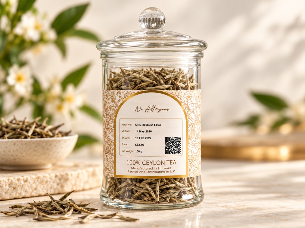 A St. Clair's tea jar showing the QR code that traces it back to the estate